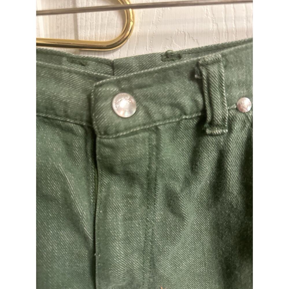 70s Wrangler Misses Jeans Green Denim Snap Button Wide Leg Flare Slim Sz 18 30w - Picture 4 of 9